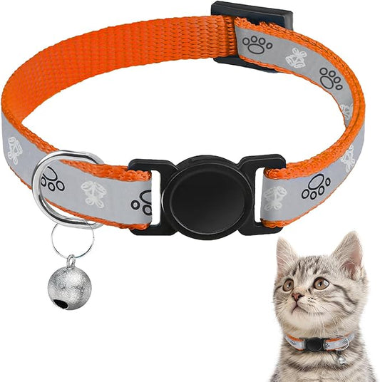 Cat Collar Breakaway, Reflective Kitten Collar with Bell, Safety Buckle Kitten Collar, Lightweight, Adjustable, Comfortable, Suitable for Boy Girl Cats (7"-13") Orange