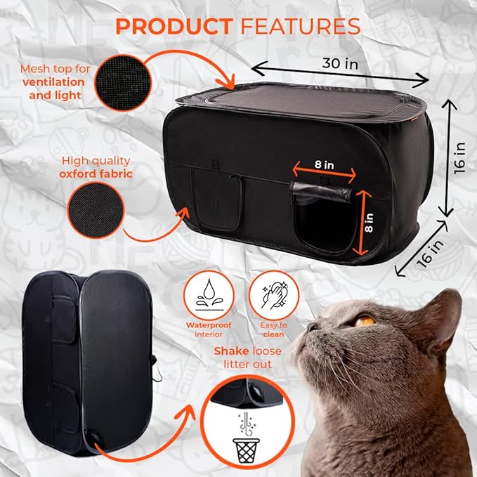Pexter Cat Litter Box Enclosure, Dog Proof, Discreet and Hidden Litter Box, Kitty Litter Trap Design with Easy-Clean Feature, Scoop and Deodorizer Storage Pockets, Lightweight and Waterproof