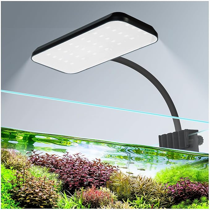 Small Aquarium Clip-On LED Light | 8W full-spectrum planted light with clamp, 4.53" for 3-6 gal tanks,USB-powered, white LED