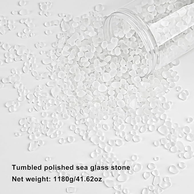 QEQEKAKA Sea Glass Stones for Crafts 2.75LB White Pebbles Gemstones Bulk | Small Glass Stones for Beaching Wedding DIY Decor Aquarium Turtle Tank Vase Filler (1180g/41.62oz)