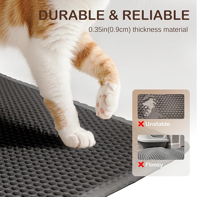 29.9'' x 35.8''Inch Larger Cat Litter Mat, Double Layer Waterproof Proof Litter Box mat, Non-Slip Design, Reduces Litter Scatter, Easy to Clean Grey Cat Litter Mat