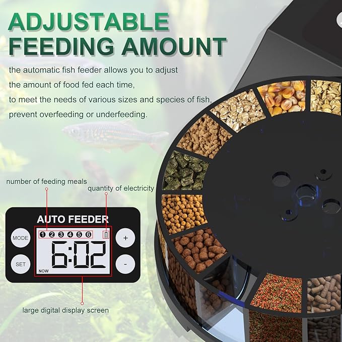 60ml Automatic Fish Feeder, USB Rechargeable Auto Fish Food Dispenser with Timer, LCD Display, Auto Vacation Timer