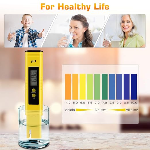 PH Meter for Water Hydroponics Digital PH Tester Pen 0.01 High Accuracy Pocket Size with 0-14 PH Measurement Range for Household Drinking, Pool and Aquarium (2, Yellow, Normal)