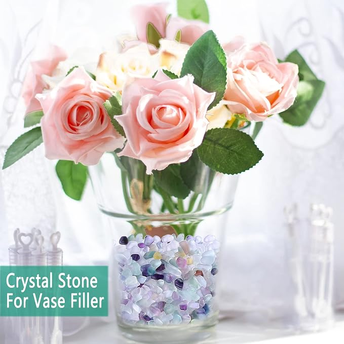 Natural Multicolor Fluorite Crystal Quartz Rocks Chips Vase Filler Rocks for Succulent Plant Small Fish Tank Aquarium Gravel Decorative Pebbles Stones(200 gram)
