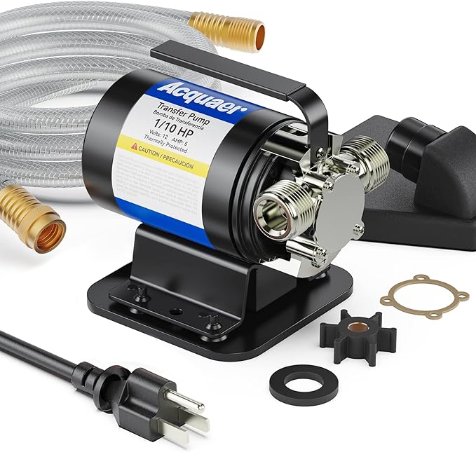 Portable Electric Utility Water Transfer Pump 1/10 HP with Suction Hose Kit, Low Suction Water Removal for Water Beds, Pools, Rain Barrel, Aquariums, RV