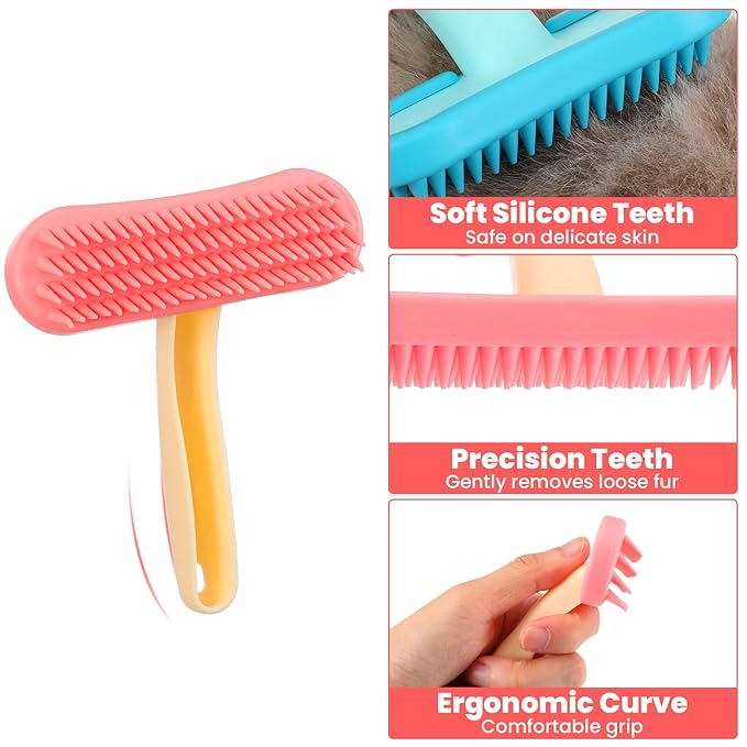 2Pcs Rabbit Brush, Silicone Rabbit Grooming Brush - Small Pets Brushes for Kittens Puppy Rabbits Guinea Pigs Shedding Bath & Massage Comb