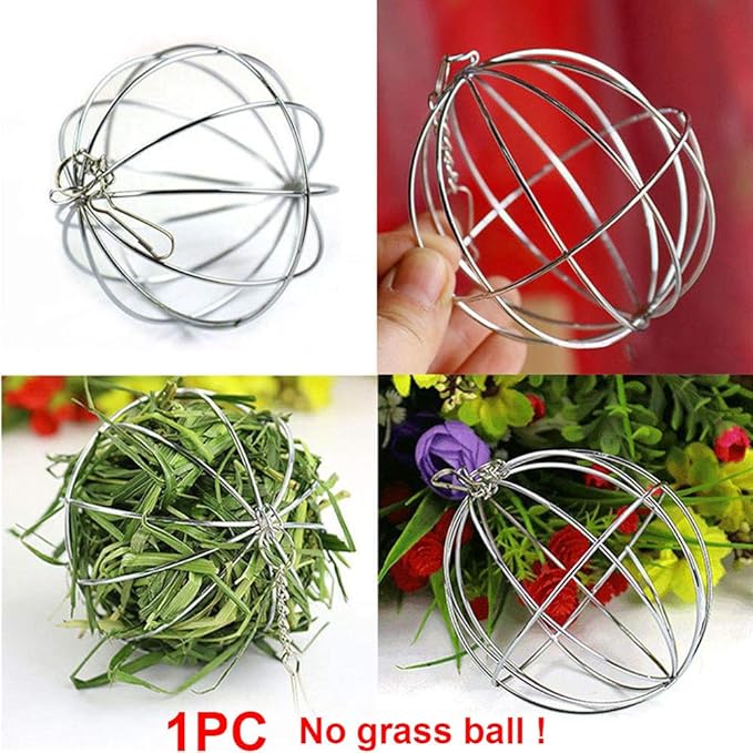 UXELY Metal Food-Ball, Guinea Pig Hay Feeder, 8/13cm Feed Ball for Rodents, Rabbit Grass Manger Holder Feeding Dispenser for Bunny, Stainless Steel Frame