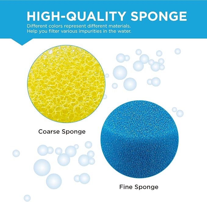 Cylindrical Fish Tank Filter Sponges, 2 Coarse Grades, Aquarium Filter Foams for Model TH-280 Internal Filter, Including 1 Fine Sponge, 1 Coarse Sponge(TH280-S)