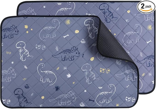 IEUUMLER Washable Pee Pads for Dogs, 2 Pack Non-Slip & Waterproof Pack Whelping Pad, Reusable Washable Puppy Potty Training Pad with Fast Absorbent for Playpen EU007 (Gray Dinosaur, 42"X28"-2pcs)