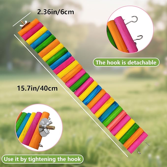 2Piece Hamster Colorful Bridge,Flexible Bendy Climbing Ladder Hanging Wooden Stairs Chew Toy for Bird Parrot Chipmunk Sugar Glider Gerbil Mice