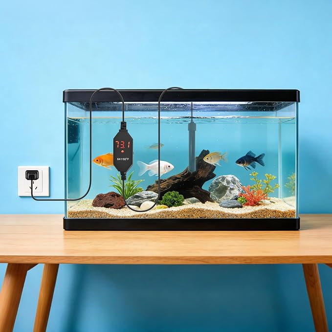 YOFOTHS Mini Aquarium Heater Alumina Ceramic, 25W Digital Display Thermostat, Compact Thumb-Size Fish Tank Heater with Temperature Control for 3-5 Gallon Betta Tanks (25W)