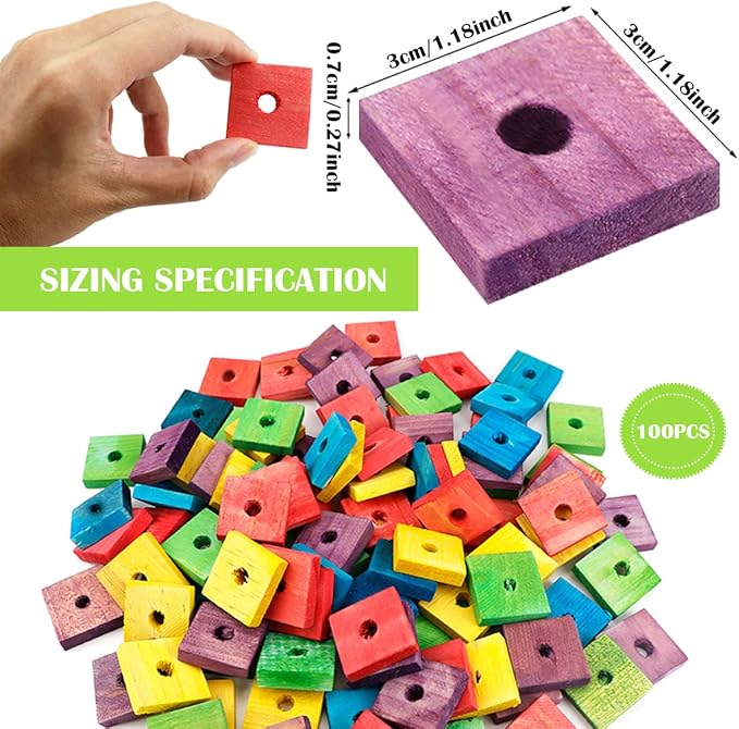 100 Pieces Parrot Wooden Chewing Toy Parrot Bite Toy Parrot Chewing Blocks for Small, Medium, Large Parrot Budgies Parakeet Cockatiel(Mixed Color)