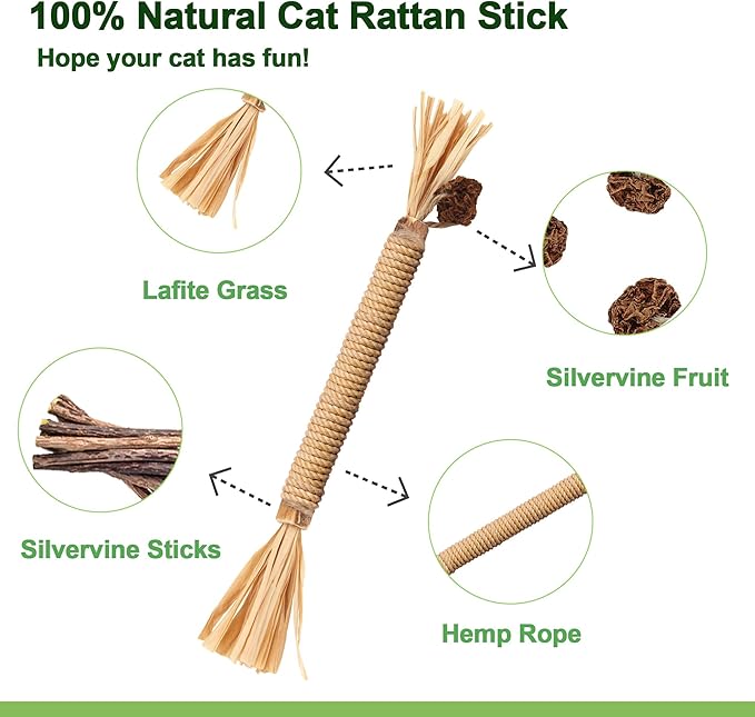Silvervine Sticks for Cats (6 Pcs),Natural Catnip Sticks,Cats Chew Dental Treat,Cats Toy Wand Interactive, Catnip Toys,Teething Toys for Kittens, timber