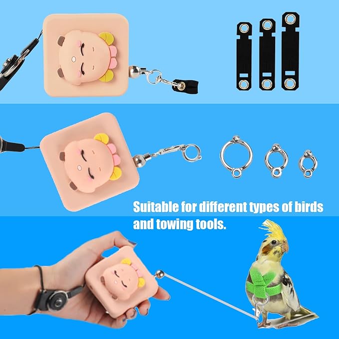 Bird Leash Bird Traction Rope Parrot Flying Rope Adjustable Small Animal Walking Harness 20FT/236IN with 6 Different Sizes of Soft Foot Ring (20FT, White cat)
