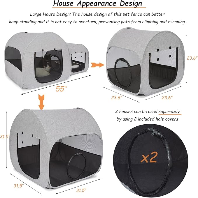 Portable Cat Playpen, Delivery Room, Enclosure, Postoperative Recovery, House Design for Better Standing, Foldable Pet Tent for Indoor and Outdoor Use, Cat Houses & Condos (Light Grey)
