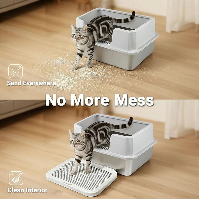 Flip-Top Lid Cat Litter Mat, Double-Layer Litter Trapping Pad with Non-Slip Waterproof Base, Easy Clean Durable Floor Mat for Kitty Litter Box