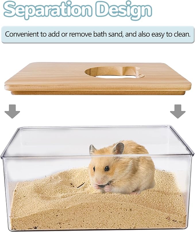 Hamster Sand Bath Box, Transparent Small Animal Bathroom & Digging Container with Ladder and Bowl for Hamsters Mice Lemming Gerbils or Other Small Pets