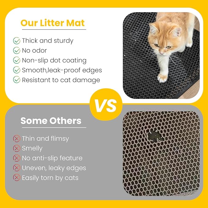 Cat Litter Mat, Upgrade Super Waterproof Back Layer Litter Box Mat, Non Slip, Durable, Soft on Paws Kitty Trapping Matt (34"x26", Black)