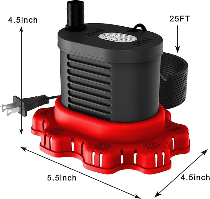 AgiiMan Pool Cover Pump Above Ground - 850 GPH Submersible Water Pump for Pool Draining, Portable Small Sump Pumps with 16' Drainage Hose and 25' Power Cord, 3 Adapters, Black