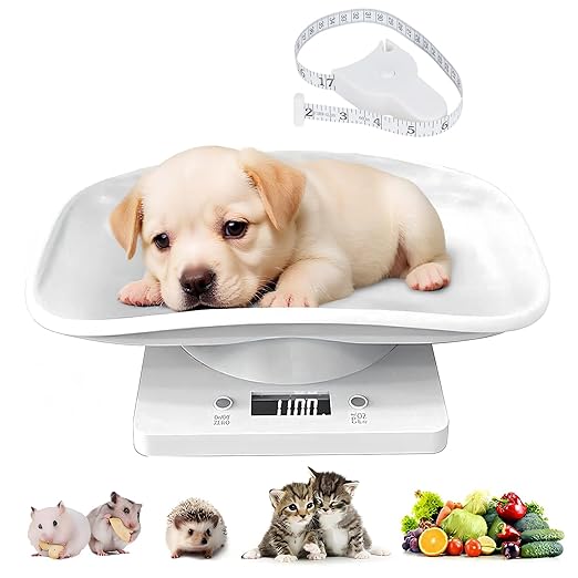 Digital Pet Scale with Tape Measure, Small Animal Scale with LCD Display, Multifunction Kitchen Food Scale, Electronic Puppy Weight Tracking Scale for Kitten, Hamster, Hedgehog, Reptile, Newborn Pet