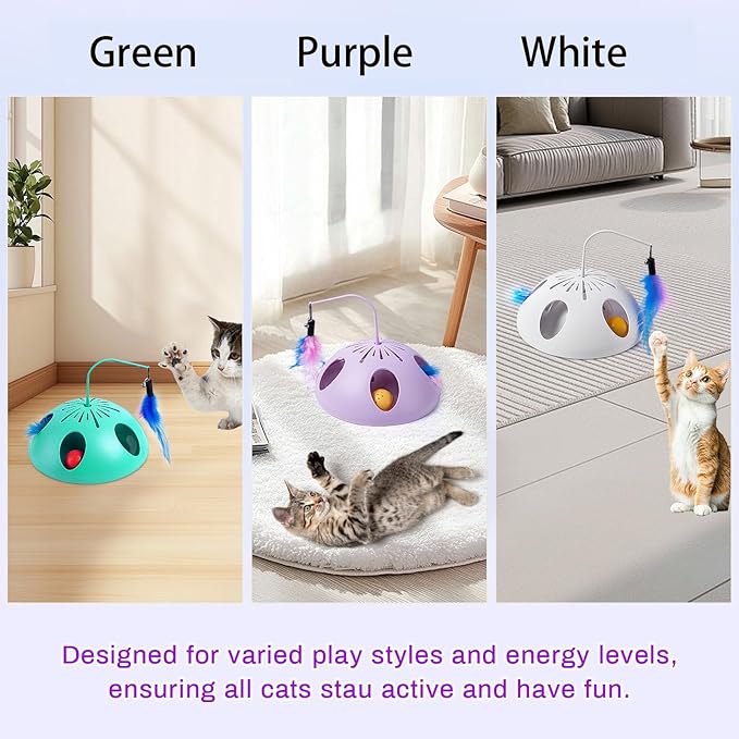 Cat Toys, Interactive Cat Toy for Indoor Cats, Automatic Interactive Kitten Toy, Fluttering Feather, Track Balls, Rotating Track Feather Enrichment Kitty Toys for Multi-cat Family (Green)