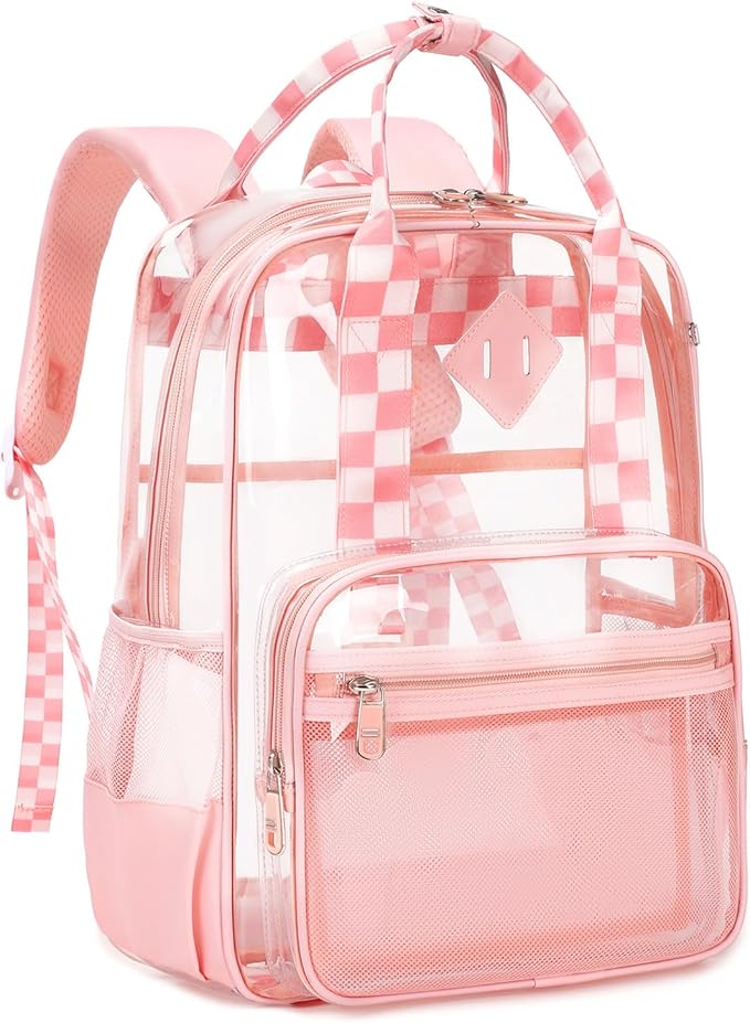 MOONBABY Small Clear Backpack for School Transparent Bookbag for Kids Heavy Duty PVC See Through Backpack Stadium Approved
