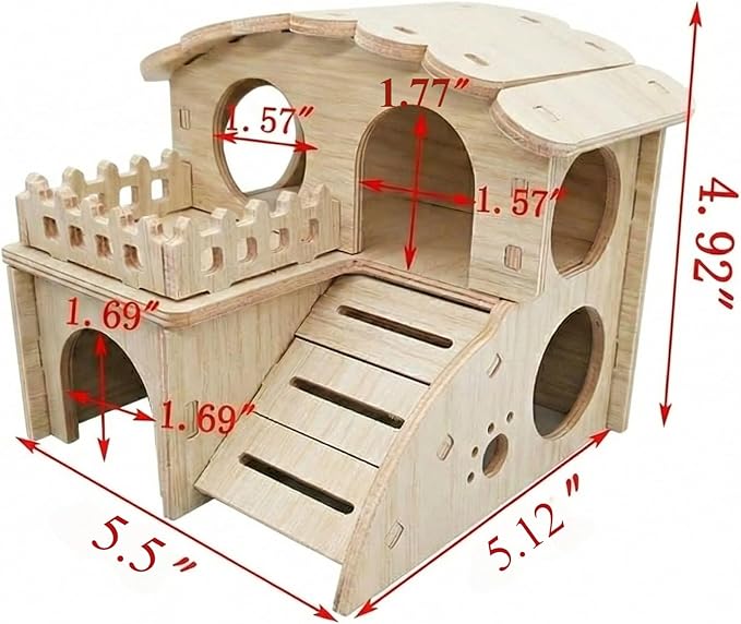 Multi-Chamber Hamster Hideout & House, Natural Wood Small Animal Cage Accessories for Dwarf Hamsters, Gerbils and Mice – Ventilated Design with Structure (Model 2)