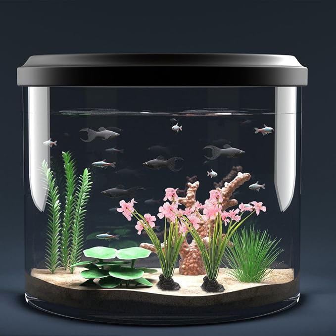 BESTonZON 2Pcs Soft Betta Fish Accessories for Small Desktop Tank, Realistic Artificial Water Flora Landscape Decorations with Weighted Rock Base