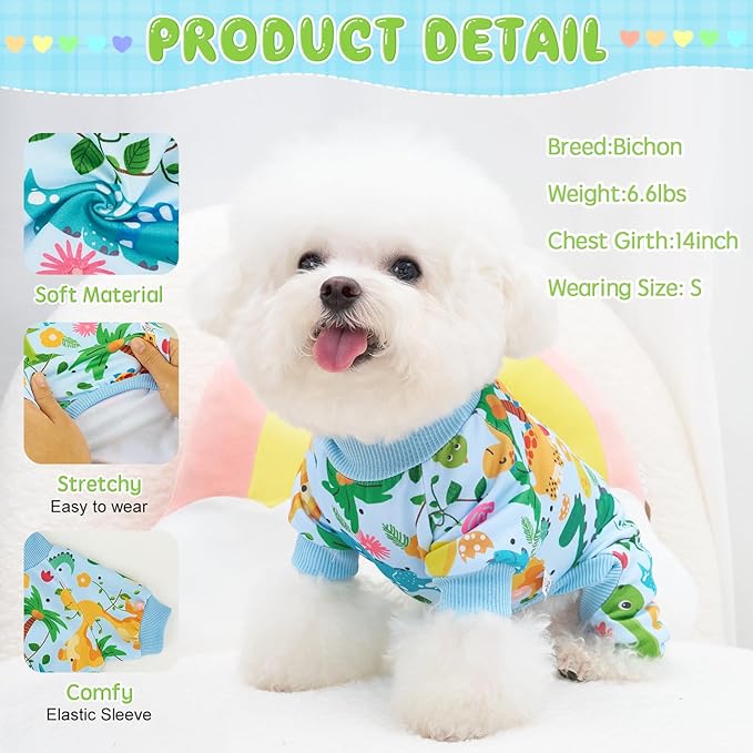 XPUDAC 4 Pack Dog Pajamas Soft Strechy Summer Doggie Clothes for Small Medium Dogs Boy Girl Dog Onesie Puppy Pjs Cat Apparel-L