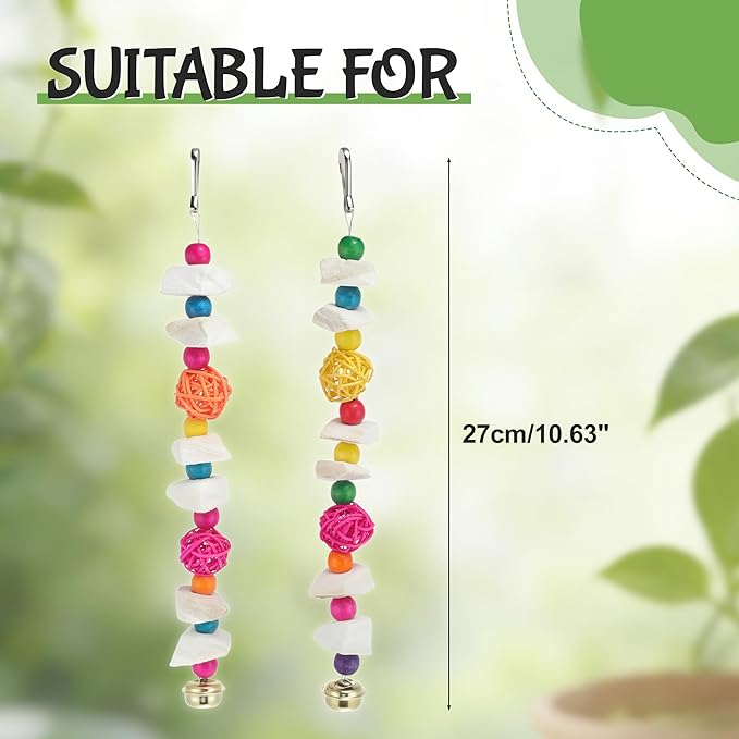 Bird Toys with Cuttlebone, Prevents Destructive Chewing, Grinding Stone for Bird, White, Colorful, 2 Pcs