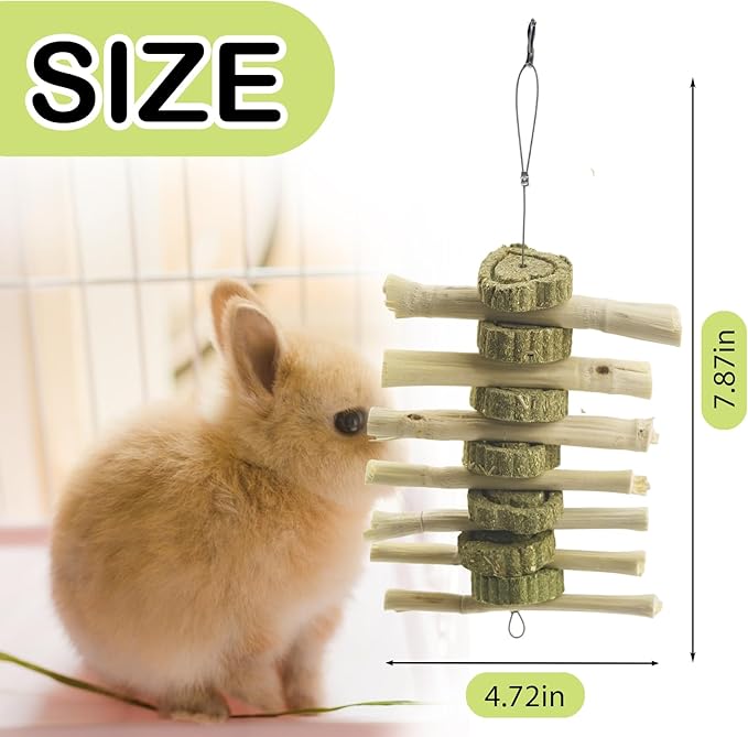 Natural Sweet Bamboo Grass Cake for Grinding Teeth,Rabbit Chew Toys Snack Hanging Guinea Pig Cake Toys String for Bunny,Chinchilla,Guinea Pigs,Squirrel,Gerbil (4PCS)