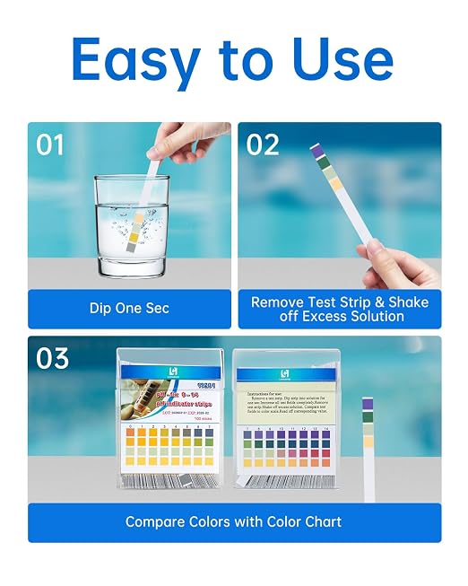 LOHAND pH Test Strips, 100 Strips, 0-14 Range Universal pH Paper | Fast & Convenient, Rapid Test for Drinking Water, Food Liquid, Pool, Soil Liquid, Brewing, Urine, Saliva, Home Usage Water