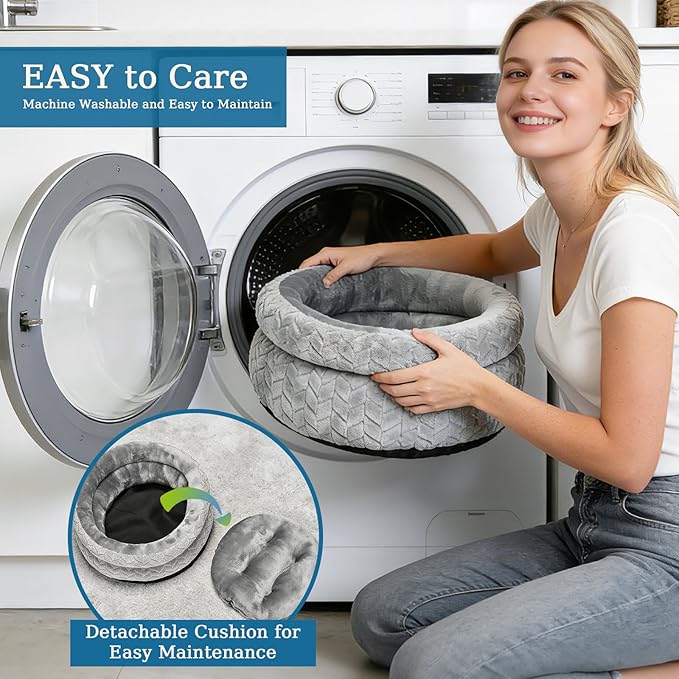 Dual-Layer Donut Cat Bed - Fluffy Round Bed for Small Pets - Ultra-Soft Cat Donut Bed for Cozy Sleep (Grey, 12 * 12 * 3.9 inch / 30 * 30 * 10 cm)
