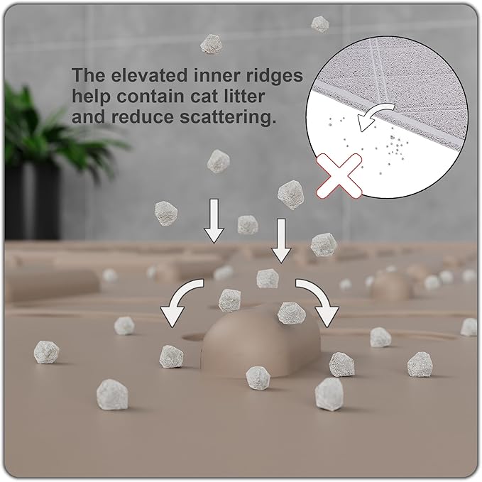 OHMO Cat Litter Mat Large Trapping Mat Premium Silicone Rubber 31.5x23.6 Beige，Waterproof and BPA Free Kitty Litter Box Mat, Easy to Clean and Keeps the Floor Tidy