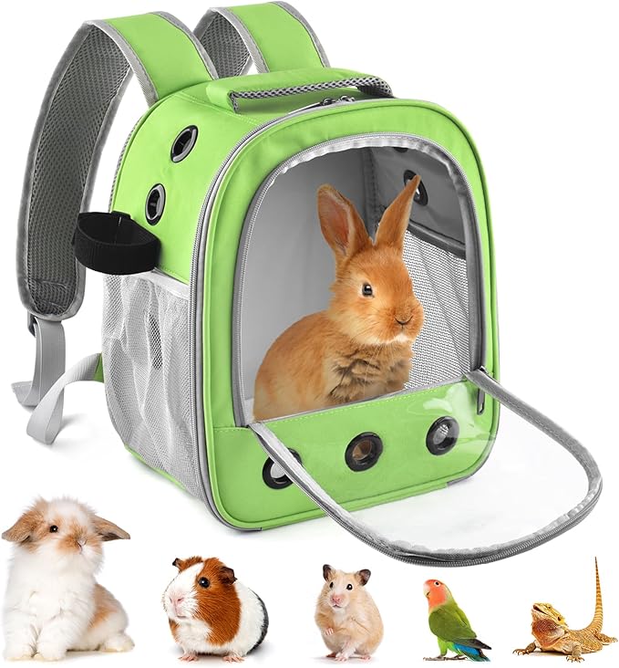 DBNESS Guinea Pig Carrier Backpack, Portable Rabbit Travel Carring Bag for Pet Bunny Chinchilla Bearded Dragon Hamster Parrot Outgoing Pouch Case with Water Bottle Holder & Detachable Pad (Green)