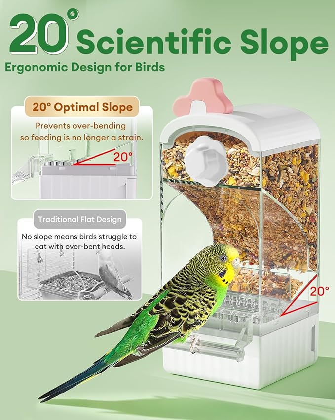 Bucatstate Automatic Bird Feeder Self Cleaning Large Capacity No Installation Required with Waste Drawer for Parrots Budgies Cockatiels Canaries and Small Birds (White)