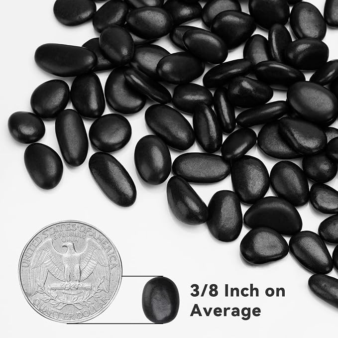 onlyfire 5 lbs Natural Black Polished Pebbles, 3/8" Decorative River Rock | Gravel Stone, For Indoor Plants, Vases, Aquarium, Succulents, Outdoor Garden Landscaping and Home Decor