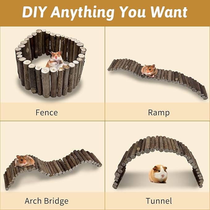 Hamiledyi Hamster Bridge Wood Hamster Climbing Ladder Rat Ladder Bridge Small Animals Cage Accessories for Dwarf Syrian Hamster Mice Gerbils Sugar Glider Wooden Hideout Toy (25.6×3.5IN)