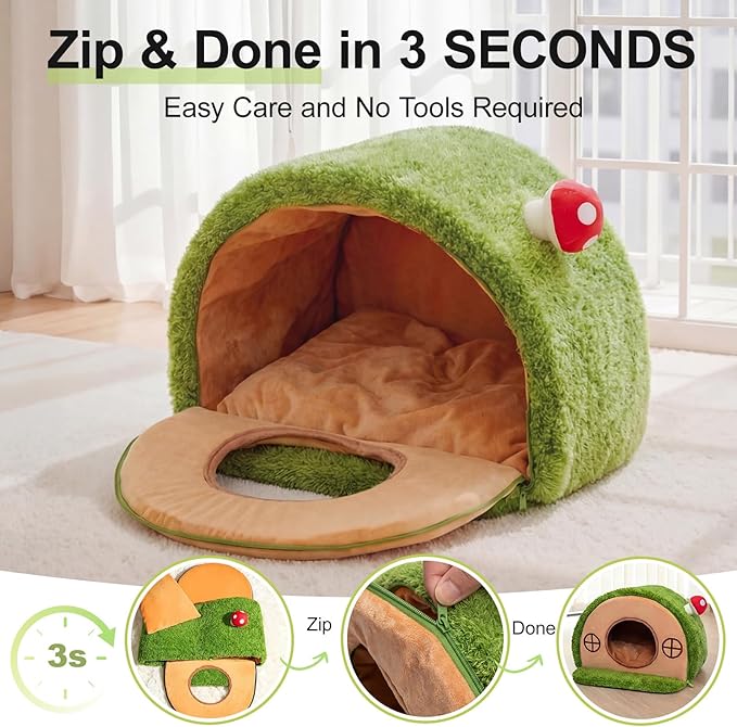 Cat House for Indoor Cats - Cute Cat Bed Cave, Tree Hole Cat Bed Tent for Kittens and Small Medium Pets with Removable Washable Cushion & Anti-Slip Bottom, Enclosed Kitten Bed Hideaway