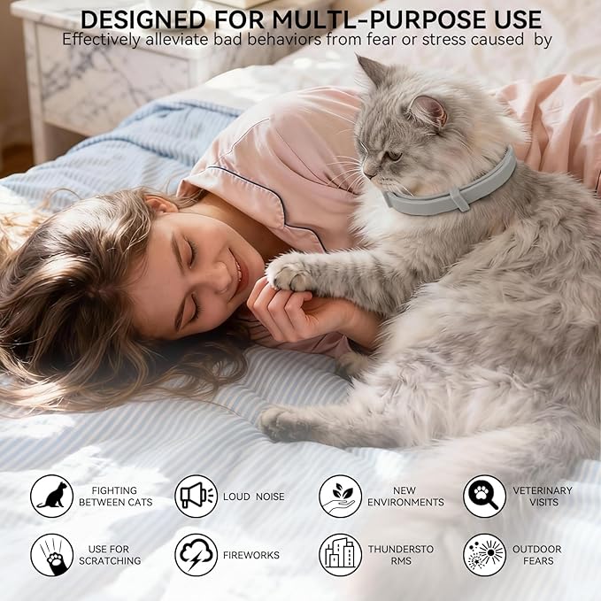 Cat Calming Collar for Anxious Cats | Pheromone Collar with Lavender & Chamomile|Works in 1 Hour|Waterproof Adjustable|Reduces Scratching, Hiding & Marking|30-Day Relief for Kittens & Adult Cats
