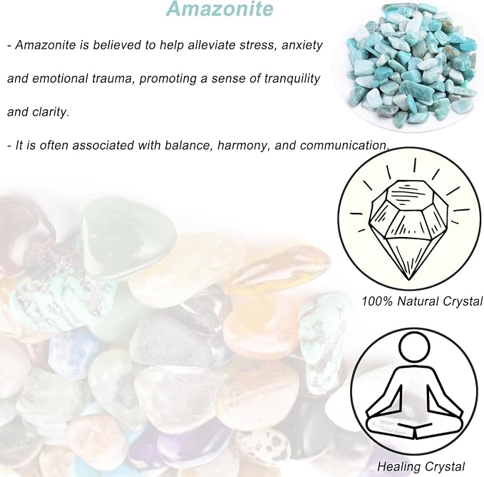 Erliway 100g Natural Amazonite Crystal Chips 7-9mm Tumbled Stones | Small Crushed Crystal Stone, Polished Crystals Chips for Fish Tank, Healing Tumbled Rocks for Reiki Jewelry Making Home Décor