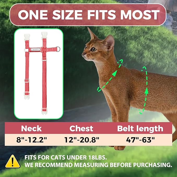 Cat Harness and Leash Set - Red Lightweight Soft Kitten Harness Escape Proof, Adjustable Travel Pet Harness for Walking，Easy Control Comfortable Outdoor (Red, One Size Fits All)