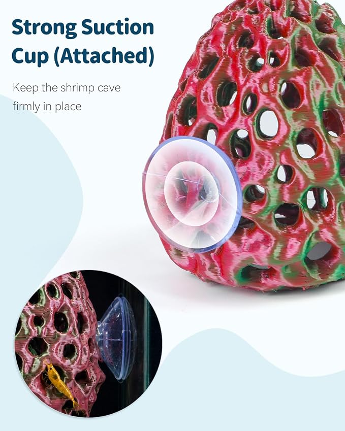 Uniclife Shrimp Cave, Shrimp Hides for Aquarium, Realistic Plastic Aquarium Coral Rock Decorations with Suction Cup, Betta Hideout Tank Accessories for Fish Tank Decor, Red-to-Green Gradient