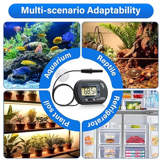 Digital Aquarium Thermometer Fish Tank Thermometer Test with Large LCD Display Fahrenheit/Celsius(℉/℃) for Aquarium Reptile Terrarium Turtle Tank