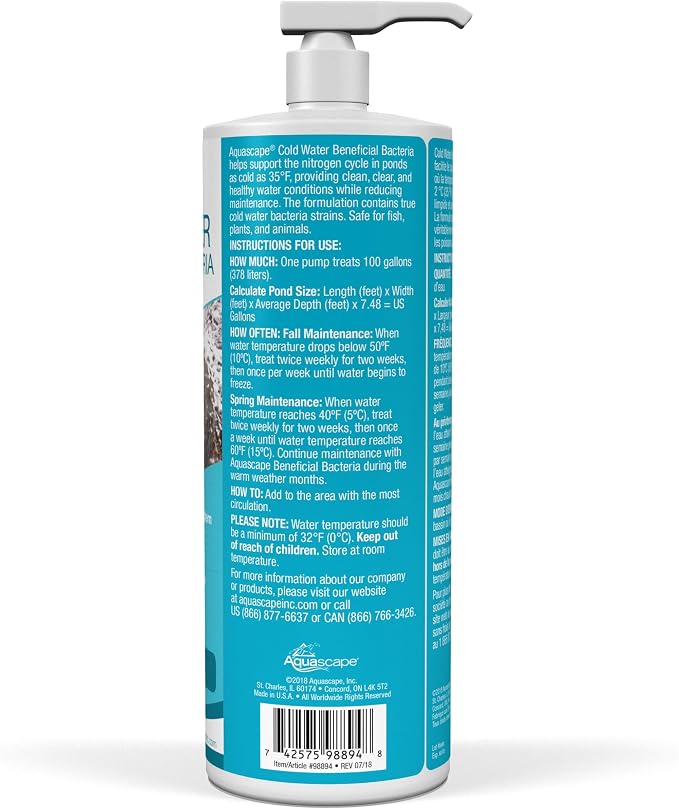 Aquascape Cold Water Beneficial Bacteria for Pond and Water Features 32 oz. / 946ml, 98894