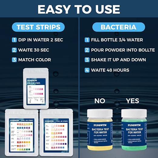 Home Water Testing Kits for Drinking Water: 18 in 1 Well Water Test Kit 200 Strips with 5 Tests for Bacteria to Detecting Fluoride Hardness Iron, etc, BLUE | Completed Water Testing Kits for Drinking Water Home Well Tap Water, Detect 18 parameter Lead ...