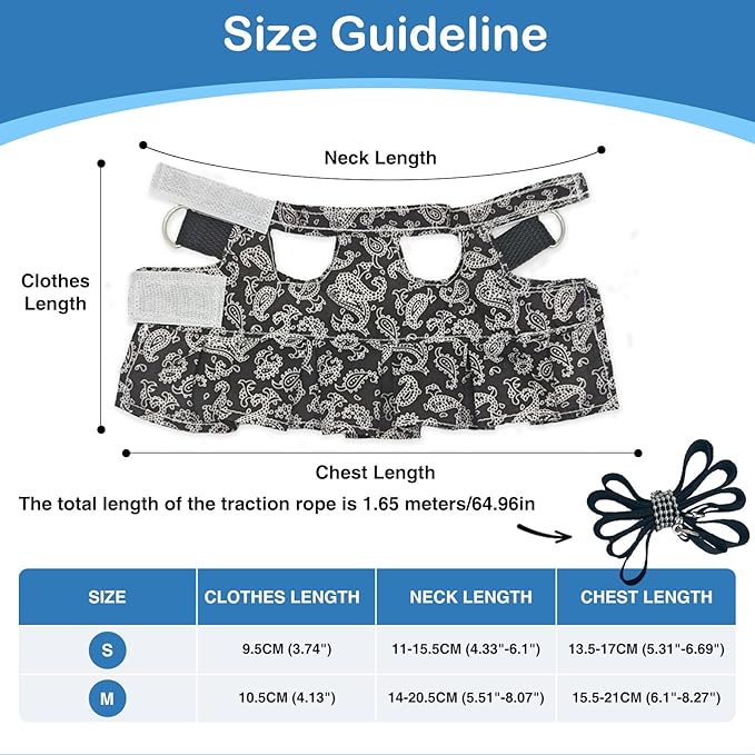 Guinea Pig Harness Skirt Clothes and Leash, Adjustable Hamster Ferret Harness and Leash Set, No Pull Walking Vest for Ferrets, Chinchillas and Similar Small Animals (Black M