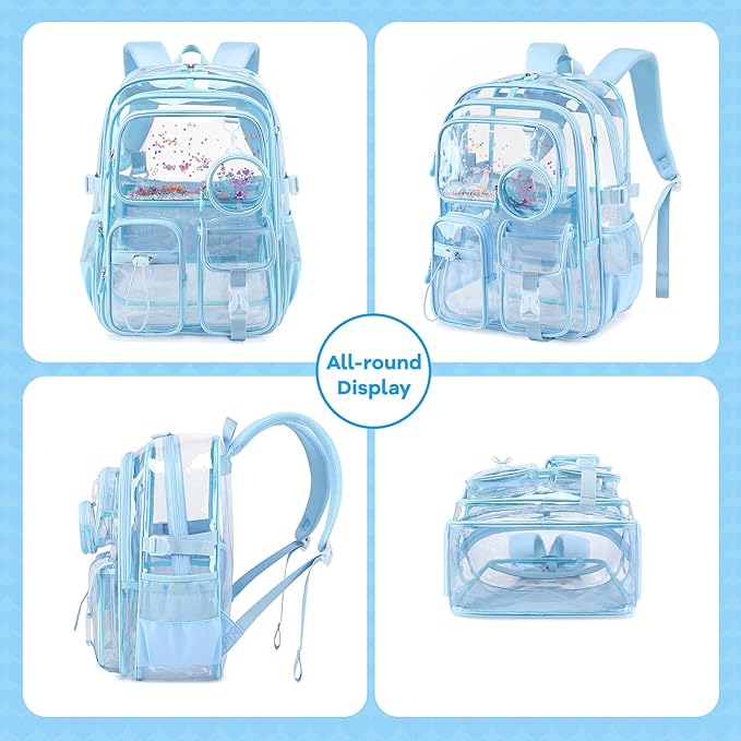 Clear Backpacks for Stadium Events Heavy Duty Clear Bookbag for School Girls Transparent Back Pack, Blue