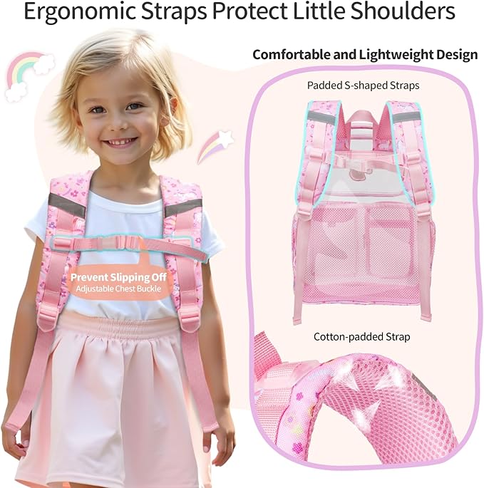 Clear Backpack for Girls - 15 Inch Heavy Duty Transparent Kids Backpacks for School, PVC Bookbag with 3 Front Pockets for Kids Aged 3 to 8, Pink Unicorn