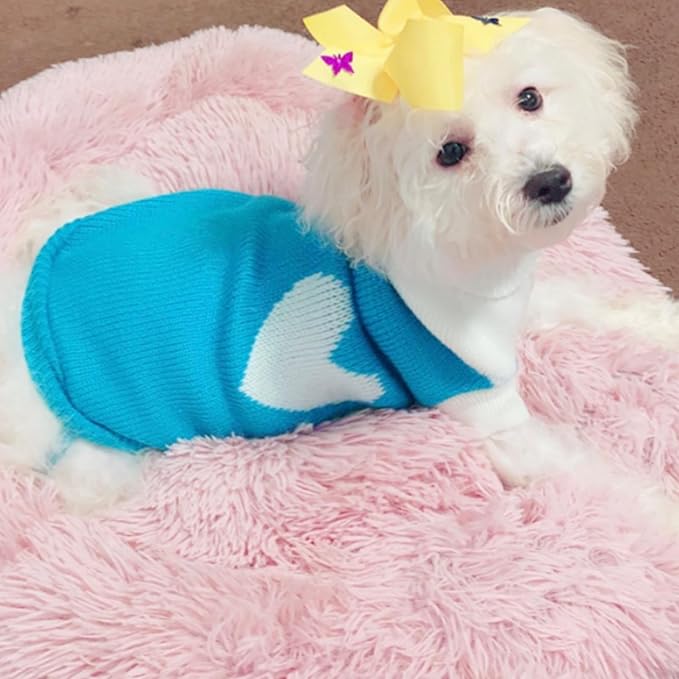 CHBORCHICEN Pet Dog Sweaters Classic Knitwear Turtleneck Winter Warm Puppy Clothing Cute Strawberry and Heart Doggie Sweater (Sky Blue, X-Small)